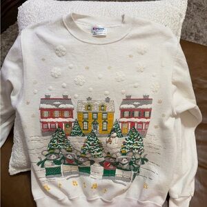 Hanes Cream Festive Sweatshirt with Holiday Scene